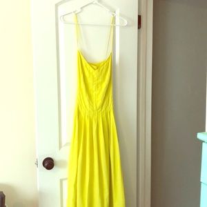 Banana Republic neon yellow a-line midi dress